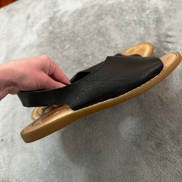 Born Inlet Black Leather Sandals Shoes Women's 11 Flats Comfort Slingback - Picture 4 of 6